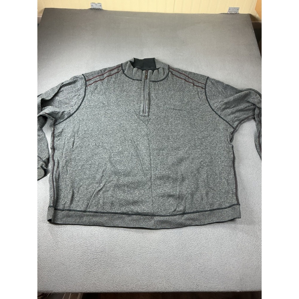 Tommy Bahama Sweater Mens L Gray 1/4 Zip Mock Neck Cotton Blend Pullover